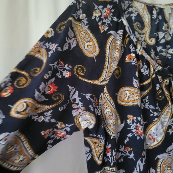 Lucky Brand BOHO Top Peasant Flowy XL blue Cotton Linen Paisley floral Women's - Picture 3 of 10